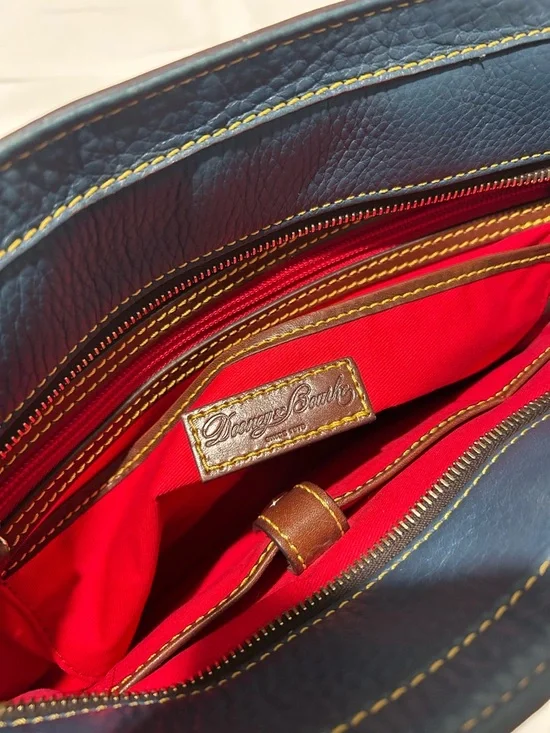 Dooney & Bourke Blue Leather Tote with Brown Trim and Gold Hardware - Picture 8 of 15